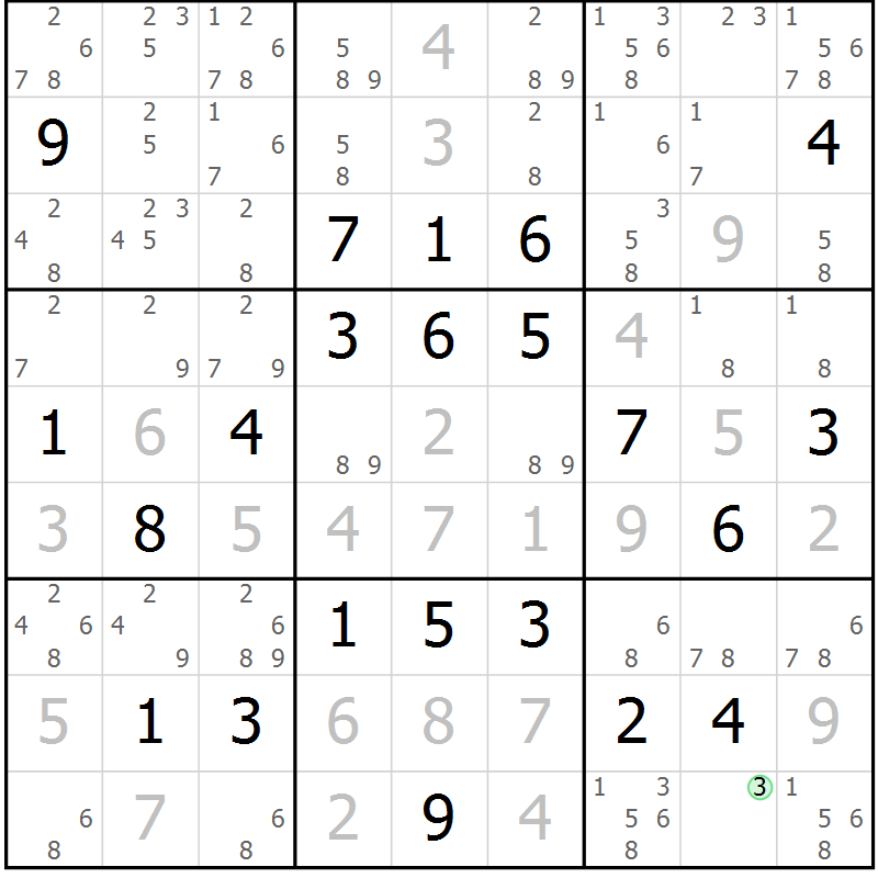 Position des candidats pour la solution de la Gr 3 page 6 du magazine de sudoku Virtuose n° 114
