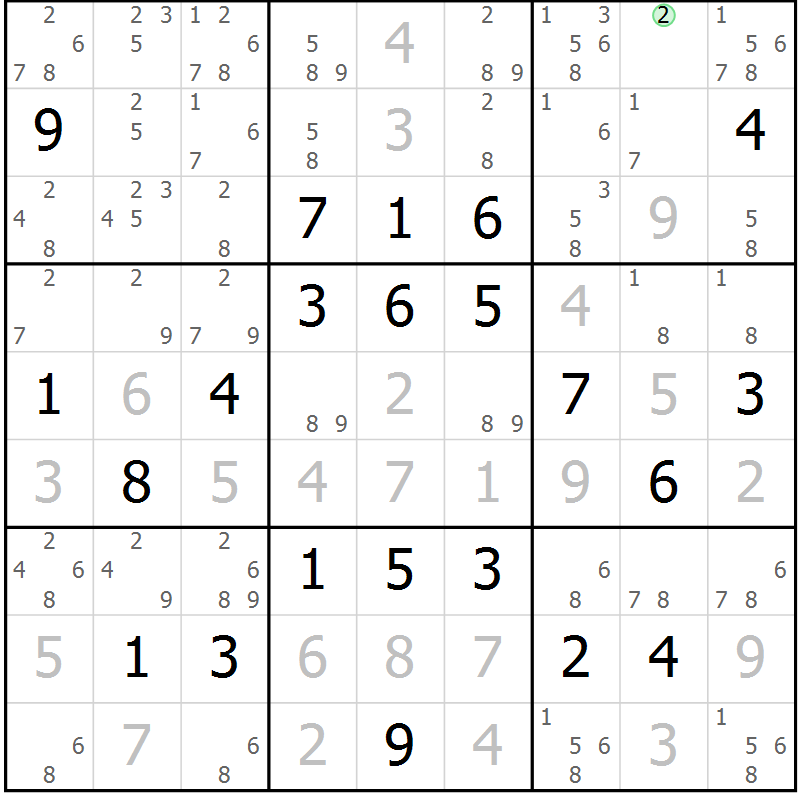 Position des candidats pour la solution de la Gr 3 page 6 du magazine de sudoku Virtuose n° 114