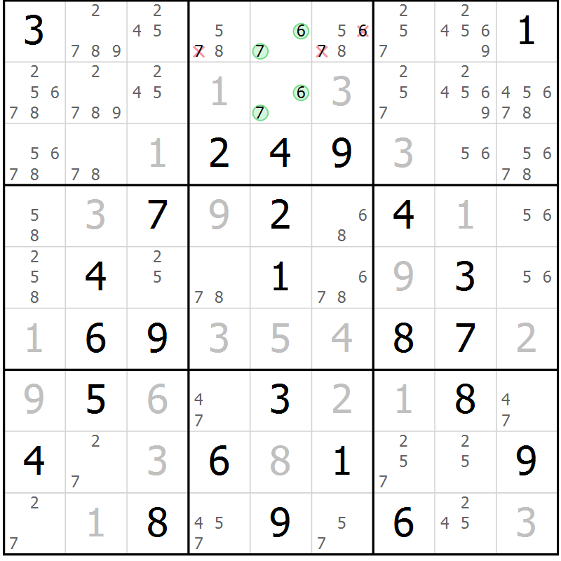 Position des candidats pour la solution de la Gr 30 page 33 du magazine de sudoku Virtuose n° 114