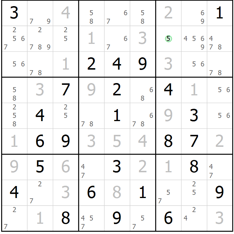 Position des candidats pour la solution de la Gr 30 page 33 du magazine de sudoku Virtuose n° 114