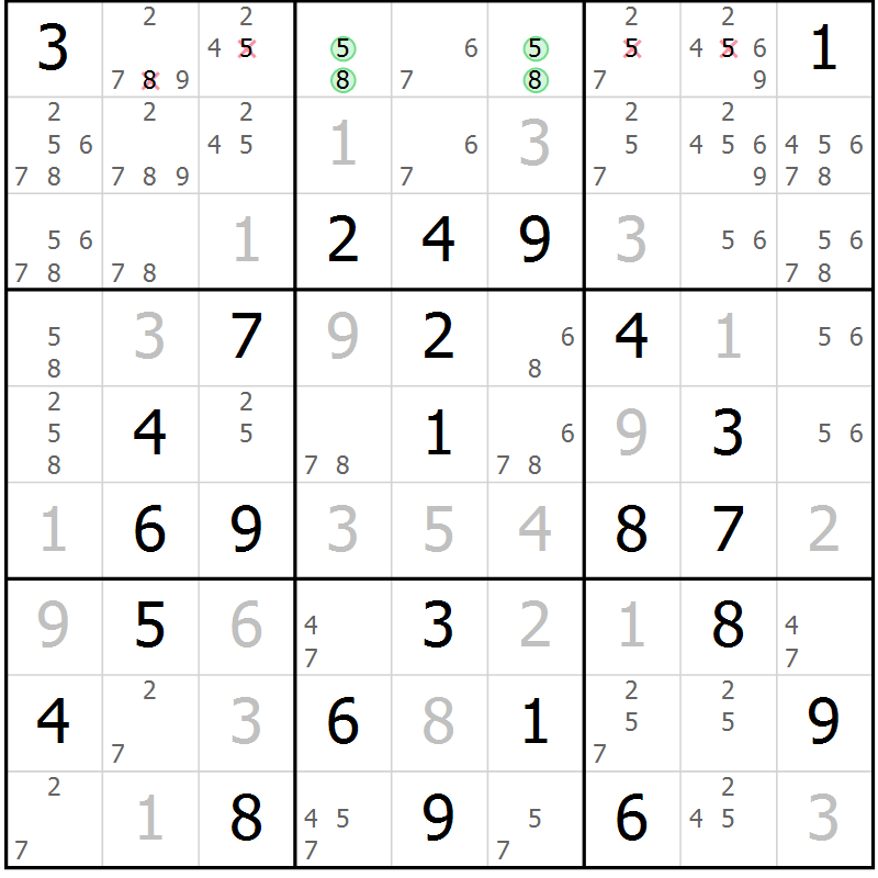 Position des candidats pour la solution de la Gr 30 page 33 du magazine de sudoku Virtuose n° 114