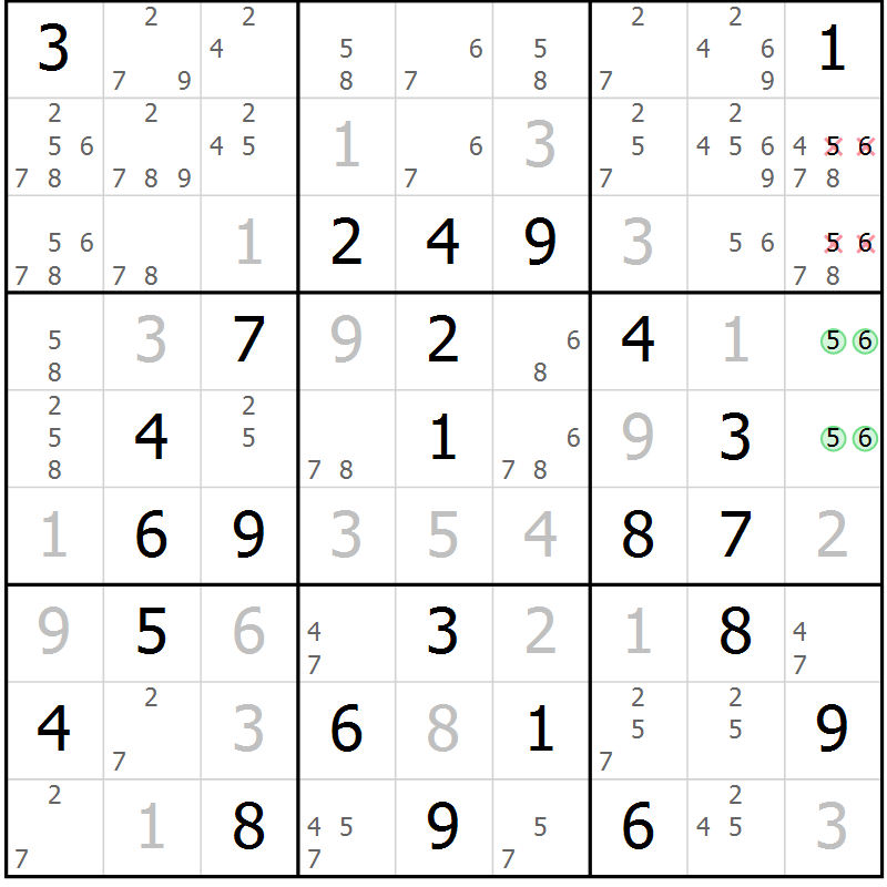 Position des candidats pour la solution de la Gr 30 page 33 du magazine de sudoku Virtuose n° 114