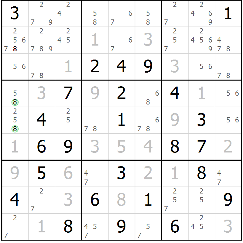 Position des candidats pour la solution de la Gr 30 page 33 du magazine de sudoku Virtuose n° 114