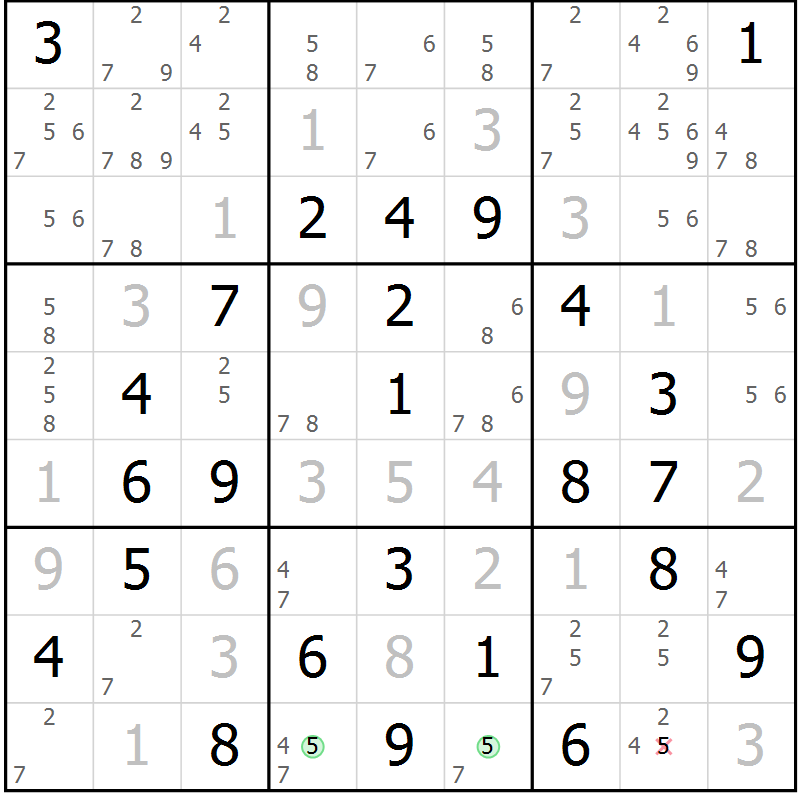 Position des candidats pour la solution de la Gr 30 page 33 du magazine de sudoku Virtuose n° 114