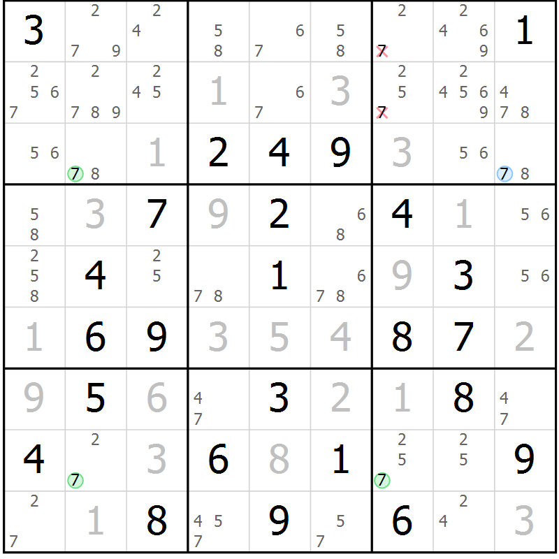 Position des candidats pour la solution de la Gr 30 page 33 du magazine de sudoku Virtuose n° 114