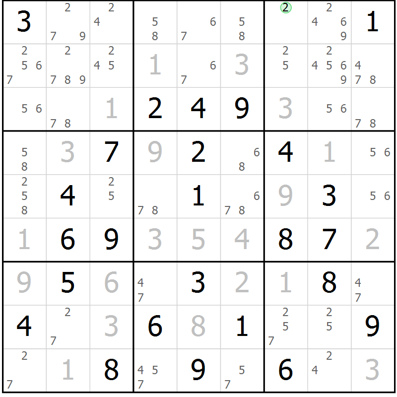 Position des candidats pour la solution de la Gr 30 page 33 du magazine de sudoku Virtuose n° 114