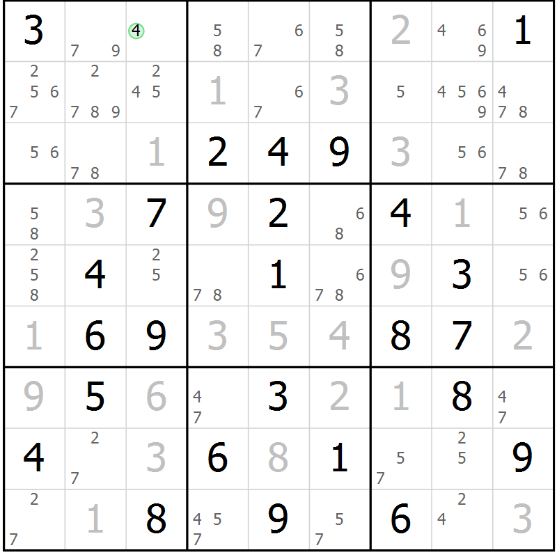 Position des candidats pour la solution de la Gr 30 page 33 du magazine de sudoku Virtuose n° 114