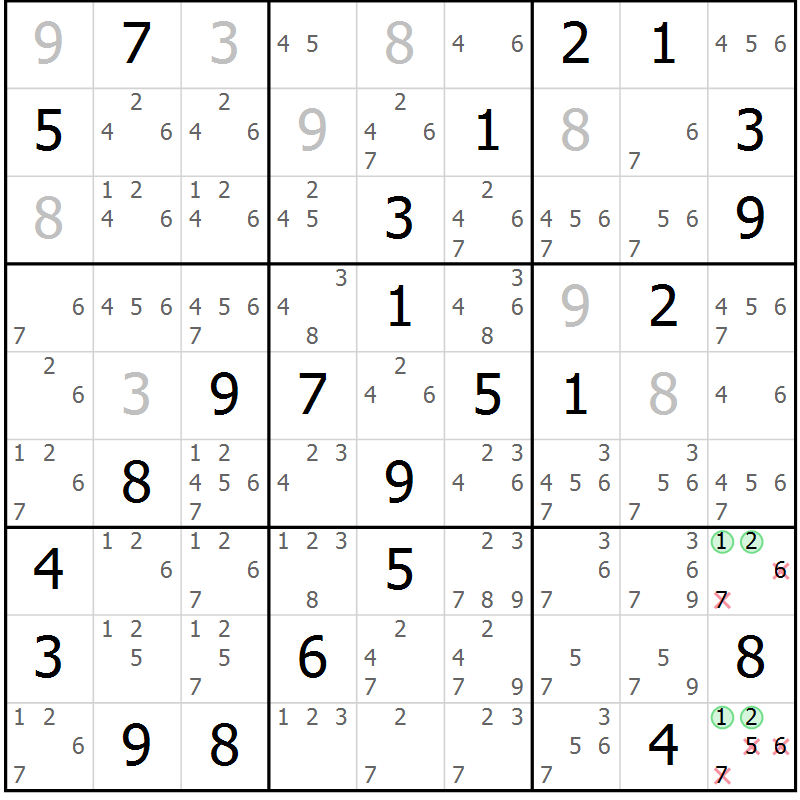 Position des candidats pour la solution de la Gr 32 page 35 du magazine de sudoku Virtuose n° 114