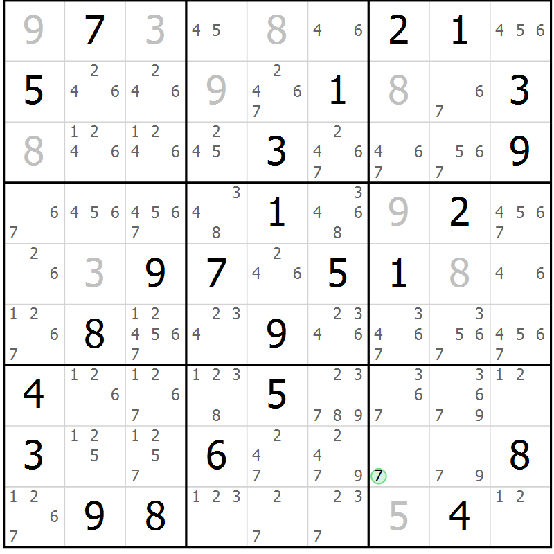 Position des candidats pour la solution de la Gr 32 page 35 du magazine de sudoku Virtuose n° 114