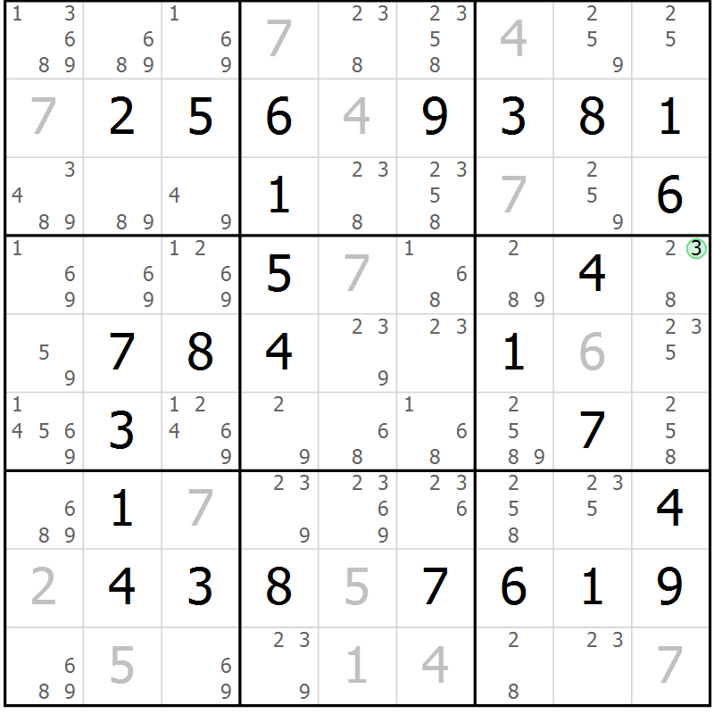 Position des candidats pour la solution de la Gr 33 page 36 du magazine de sudoku Virtuose n° 114