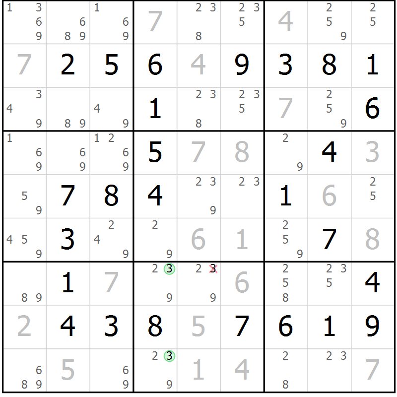 Position des candidats pour la solution de la Gr 33 page 36 du magazine de sudoku Virtuose n° 114