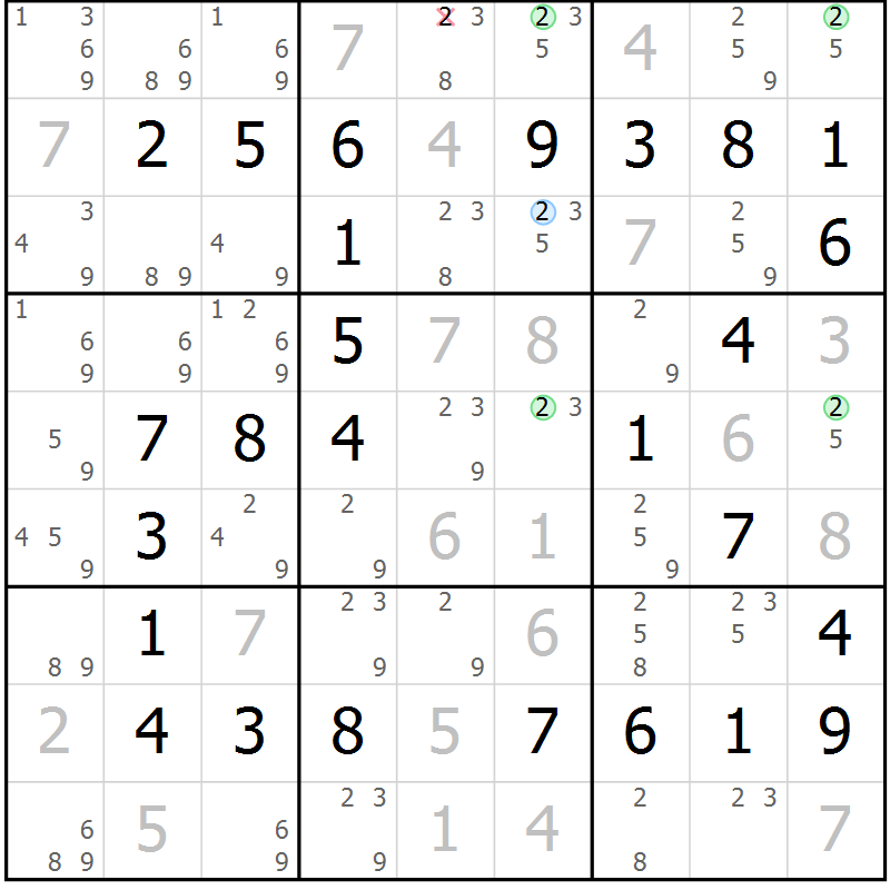 Position des candidats pour la solution de la Gr 33 page 36 du magazine de sudoku Virtuose n° 114