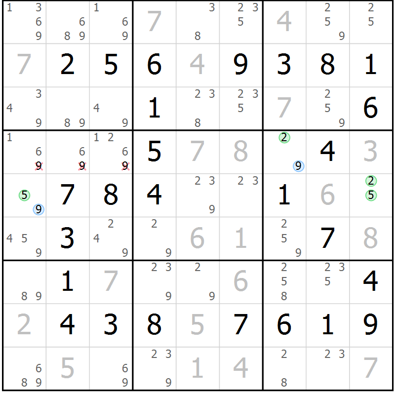 Position des candidats pour la solution de la Gr 33 page 36 du magazine de sudoku Virtuose n° 114
