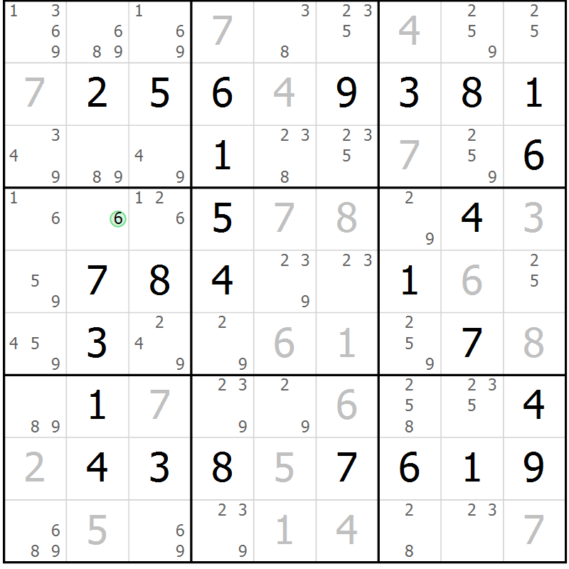 Position des candidats pour la solution de la Gr 33 page 36 du magazine de sudoku Virtuose n° 114