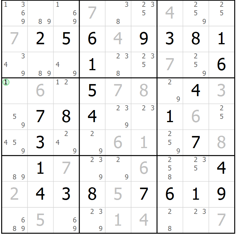 Position des candidats pour la solution de la Gr 33 page 36 du magazine de sudoku Virtuose n° 114