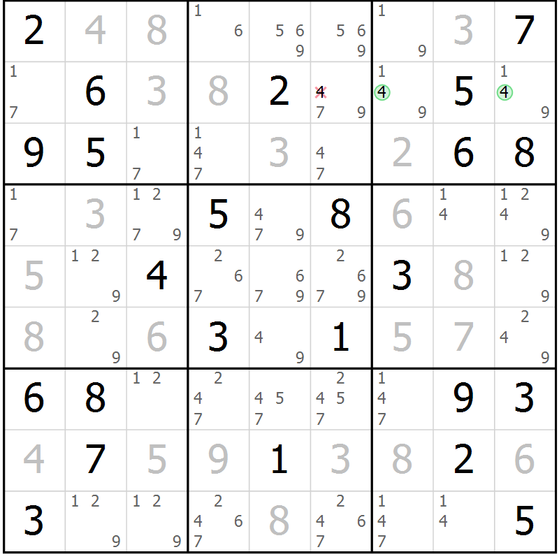 Position des candidats pour la solution de la Gr 34 page 37 du magazine de sudoku Virtuose n° 114