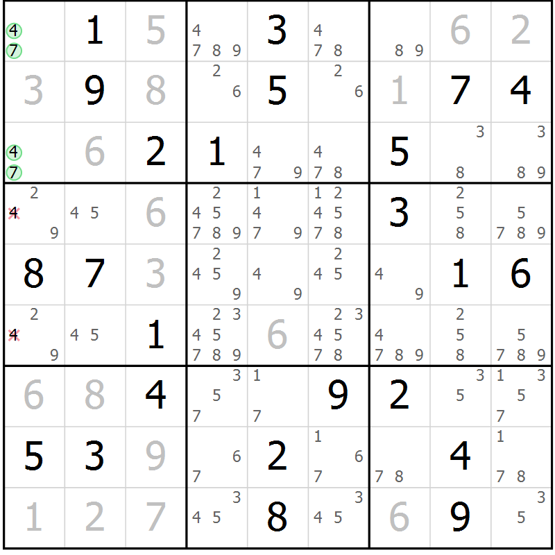 Position des candidats pour la solution de la Gr 35 page 38 du magazine de sudoku Virtuose n° 114