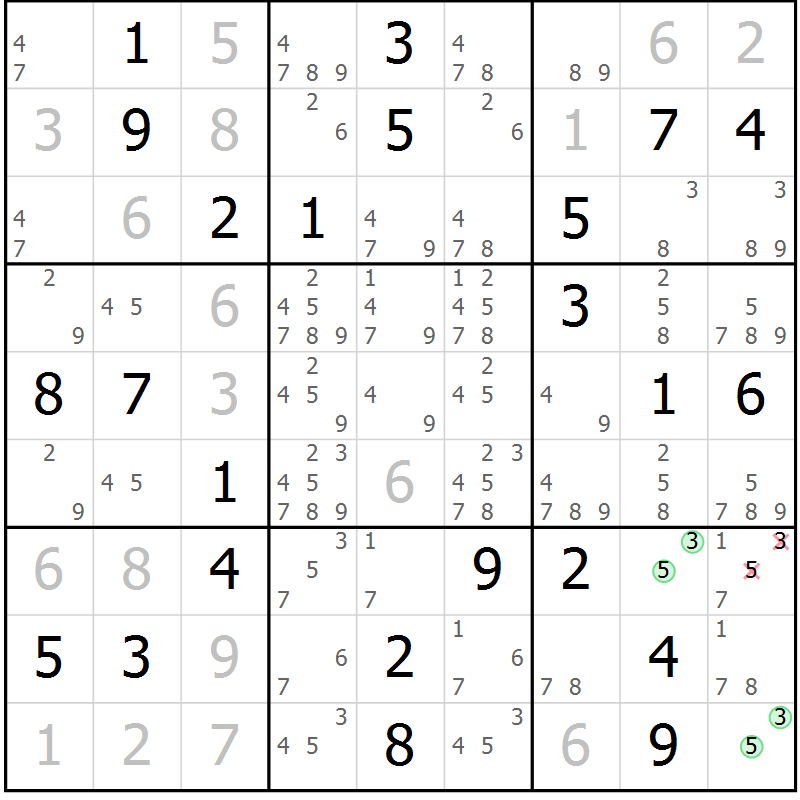 Position des candidats pour la solution de la Gr 35 page 38 du magazine de sudoku Virtuose n° 114