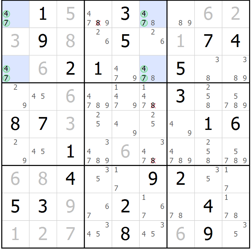 Position des candidats pour la solution de la Gr 35 page 38 du magazine de sudoku Virtuose n° 114