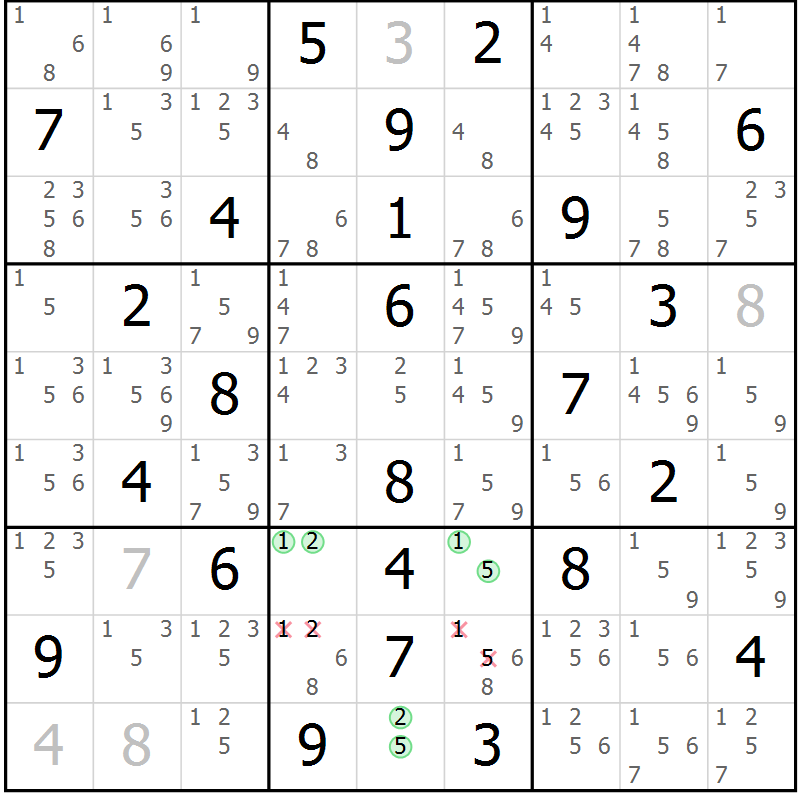 Position des candidats pour la solution de la Gr 36 page 39 du magazine de sudoku Virtuose n° 114