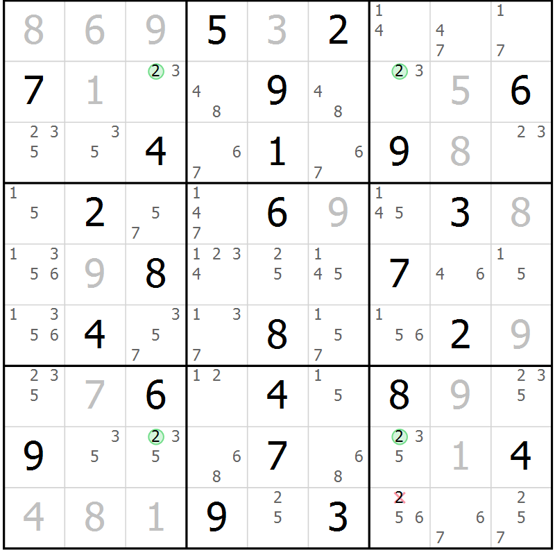 Position des candidats pour la solution de la Gr 36 page 39 du magazine de sudoku Virtuose n° 114