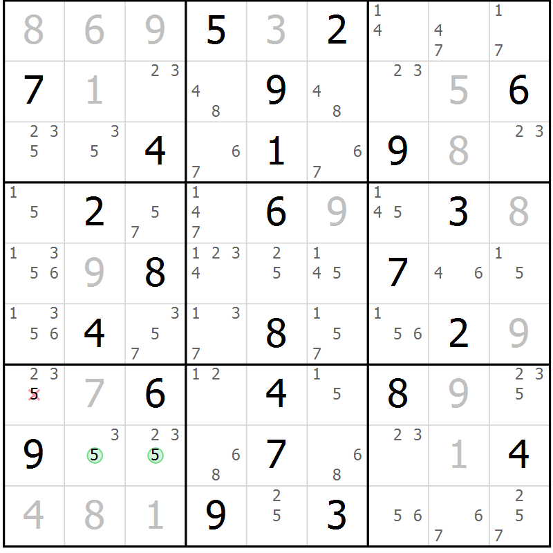 Position des candidats pour la solution de la Gr 36 page 39 du magazine de sudoku Virtuose n° 114