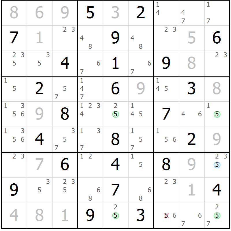 Position des candidats pour la solution de la Gr 36 page 39 du magazine de sudoku Virtuose n° 114