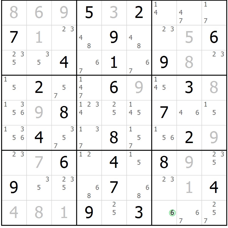 Position des candidats pour la solution de la Gr 36 page 39 du magazine de sudoku Virtuose n° 114