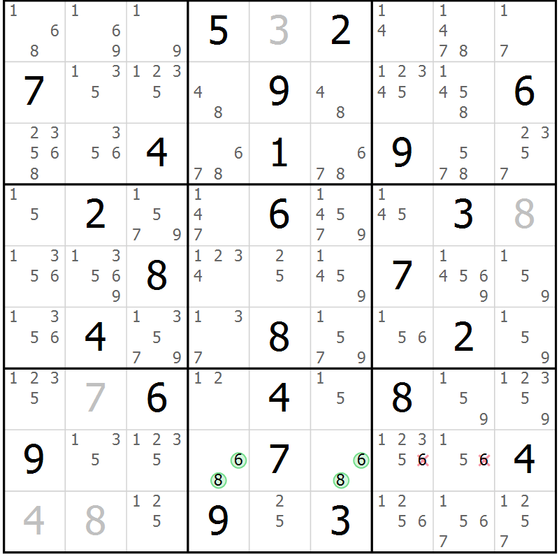 Position des candidats pour la solution de la Gr 36 page 39 du magazine de sudoku Virtuose n° 114