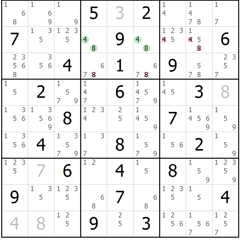 Position des candidats pour la solution de la Gr 36 page 39 du magazine de sudoku Virtuose n° 114