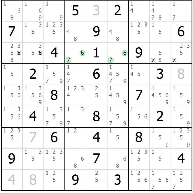 Position des candidats pour la solution de la Gr 36 page 39 du magazine de sudoku Virtuose n° 114