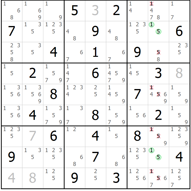 Position des candidats pour la solution de la Gr 36 page 39 du magazine de sudoku Virtuose n° 114