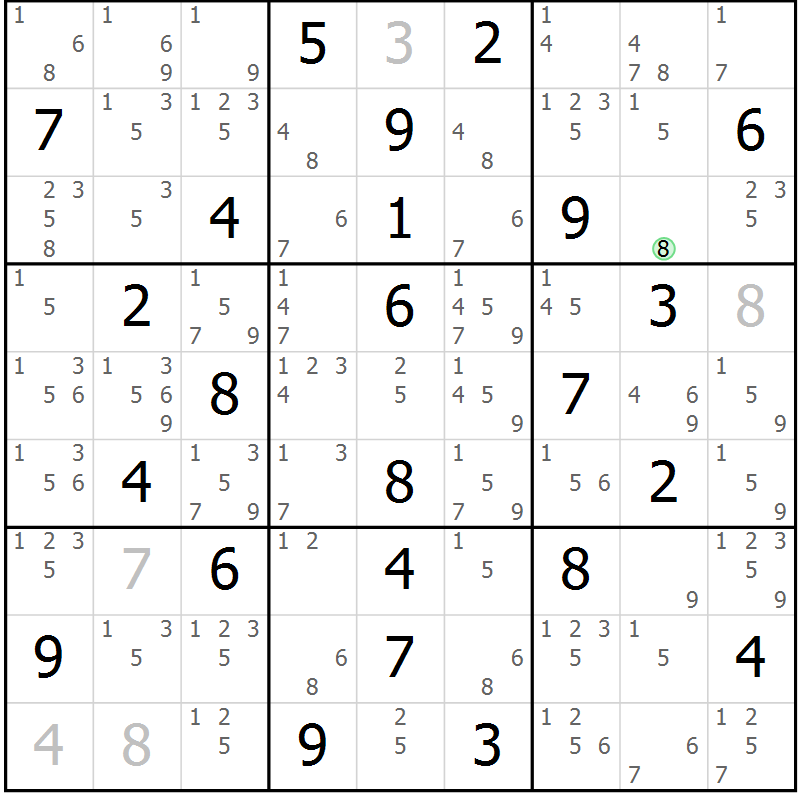 Position des candidats pour la solution de la Gr 36 page 39 du magazine de sudoku Virtuose n° 114