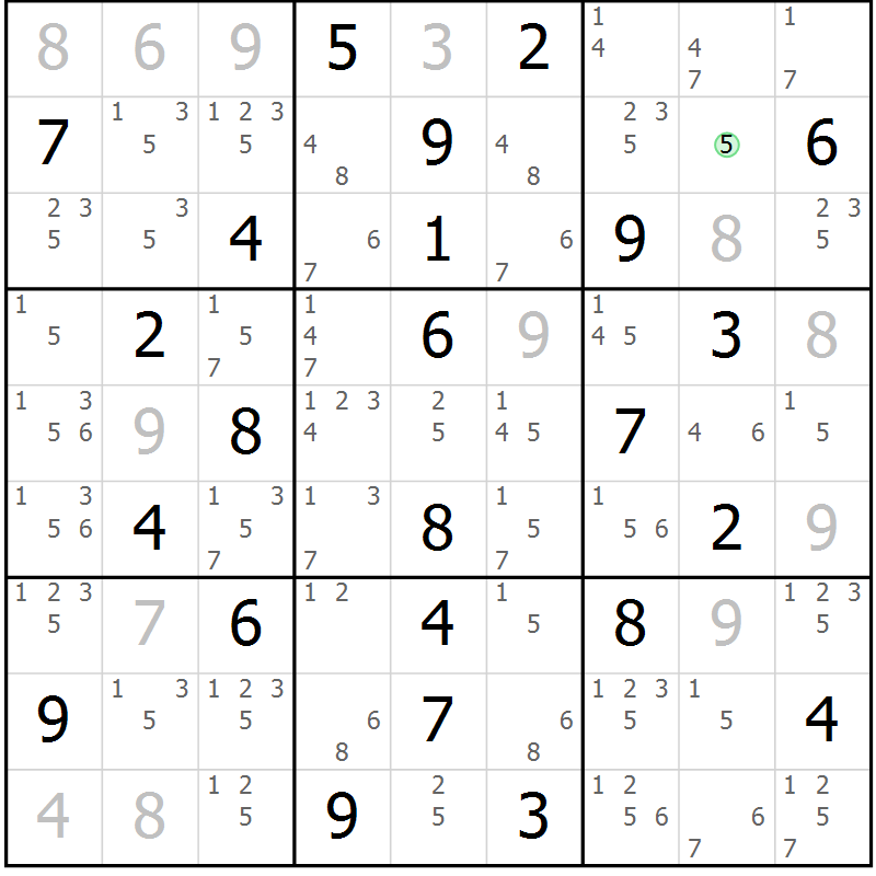 Position des candidats pour la solution de la Gr 36 page 39 du magazine de sudoku Virtuose n° 114