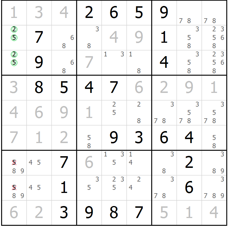 Position des candidats pour la solution de la Gr 37 page 40 du magazine de sudoku Virtuose n° 114