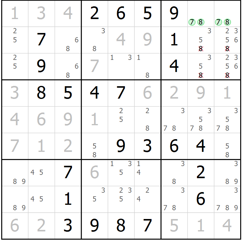Position des candidats pour la solution de la Gr 37 page 40 du magazine de sudoku Virtuose n° 114