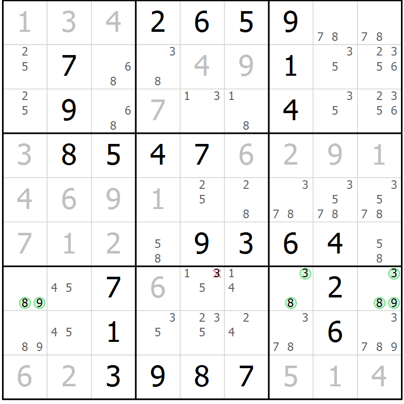 Position des candidats pour la solution de la Gr 37 page 40 du magazine de sudoku Virtuose n° 114