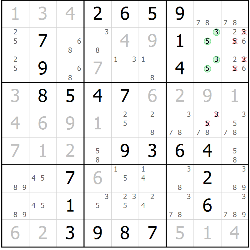 Position des candidats pour la solution de la Gr 37 page 40 du magazine de sudoku Virtuose n° 114