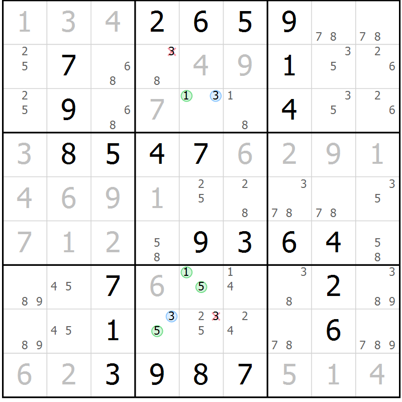 Position des candidats pour la solution de la Gr 37 page 40 du magazine de sudoku Virtuose n° 114
