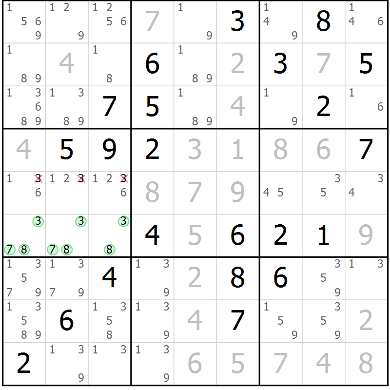 Position des candidats pour la solution de la Gr 38 page 41 du magazine de sudoku Virtuose n° 114