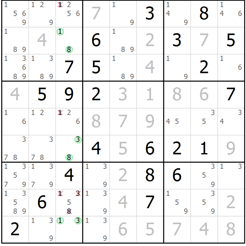 Position des candidats pour la solution de la Gr 38 page 41 du magazine de sudoku Virtuose n° 114