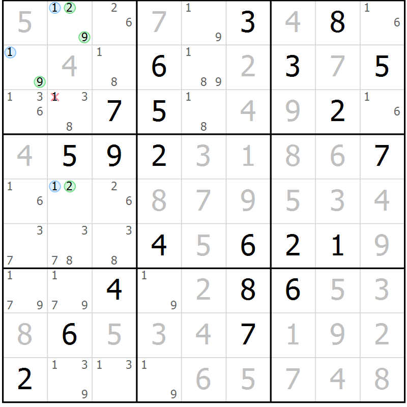 Position des candidats pour la solution de la Gr 38 page 41 du magazine de sudoku Virtuose n° 114