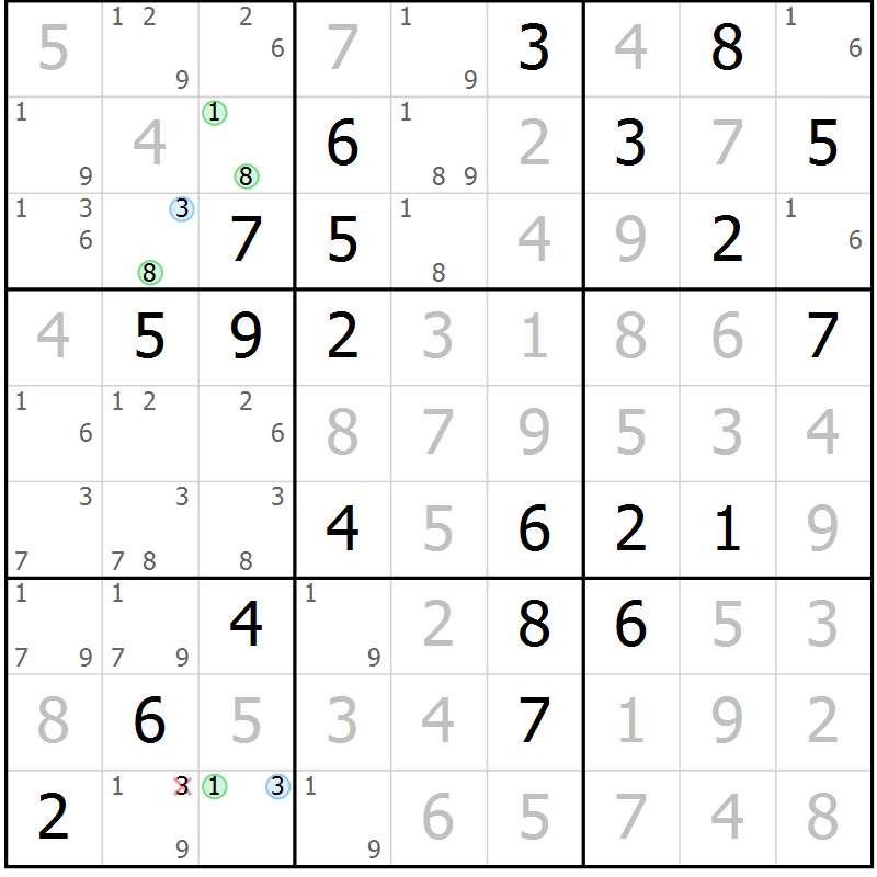 Position des candidats pour la solution de la Gr 38 page 41 du magazine de sudoku Virtuose n° 114