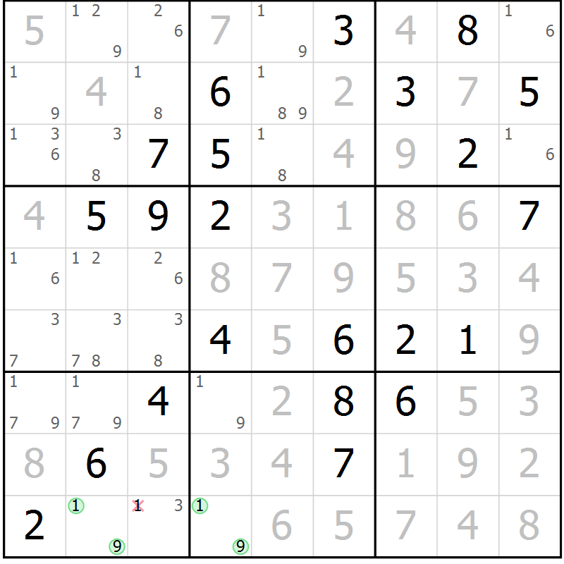 Position des candidats pour la solution de la Gr 38 page 41 du magazine de sudoku Virtuose n° 114