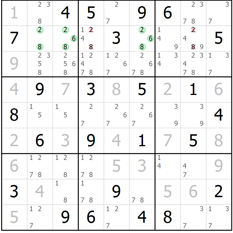 Position des candidats pour la solution de la Gr 39 page 42 du magazine de sudoku Virtuose n° 114