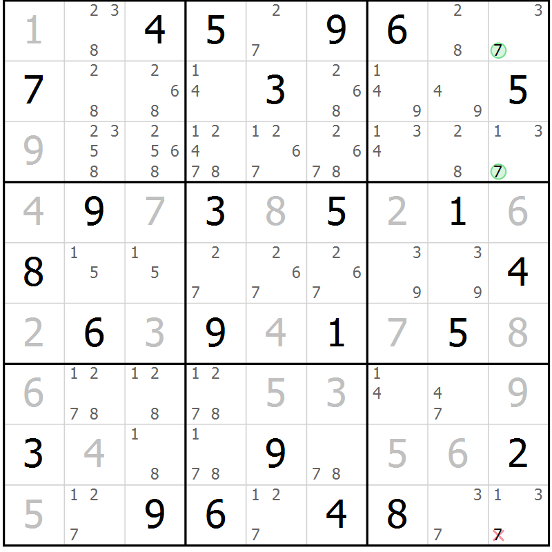 Position des candidats pour la solution de la Gr 39 page 42 du magazine de sudoku Virtuose n° 114