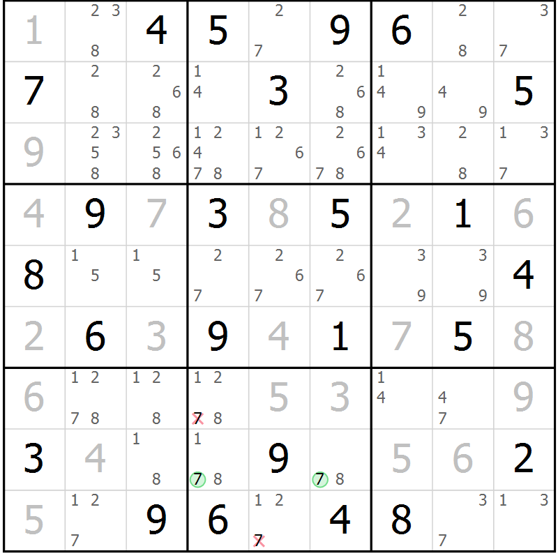 Position des candidats pour la solution de la Gr 39 page 42 du magazine de sudoku Virtuose n° 114
