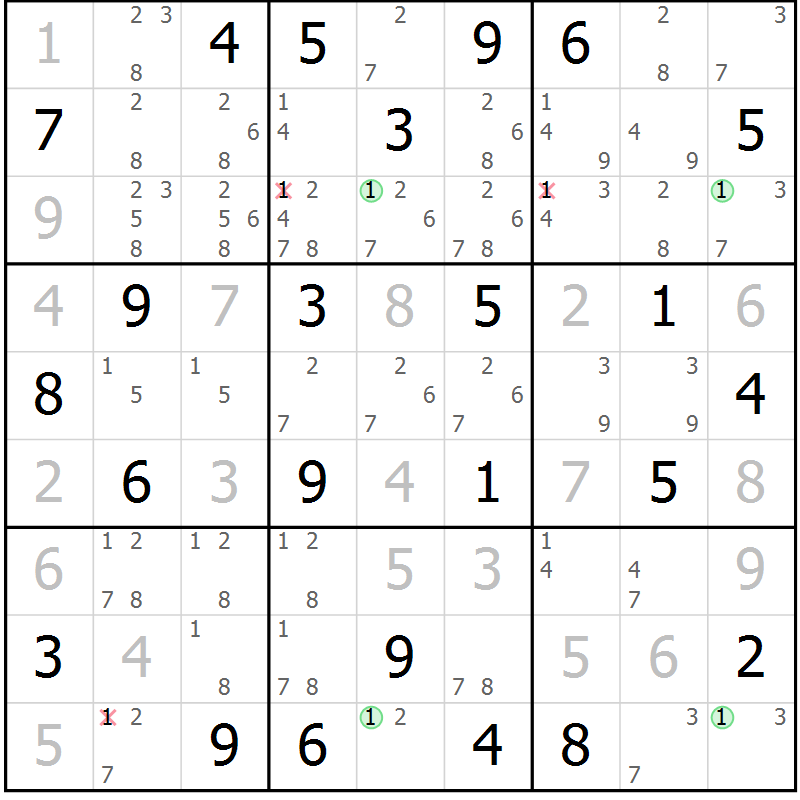 Position des candidats pour la solution de la Gr 39 page 42 du magazine de sudoku Virtuose n° 114