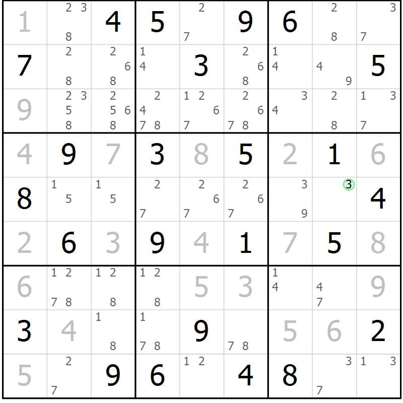 Position des candidats pour la solution de la Gr 39 page 42 du magazine de sudoku Virtuose n° 114