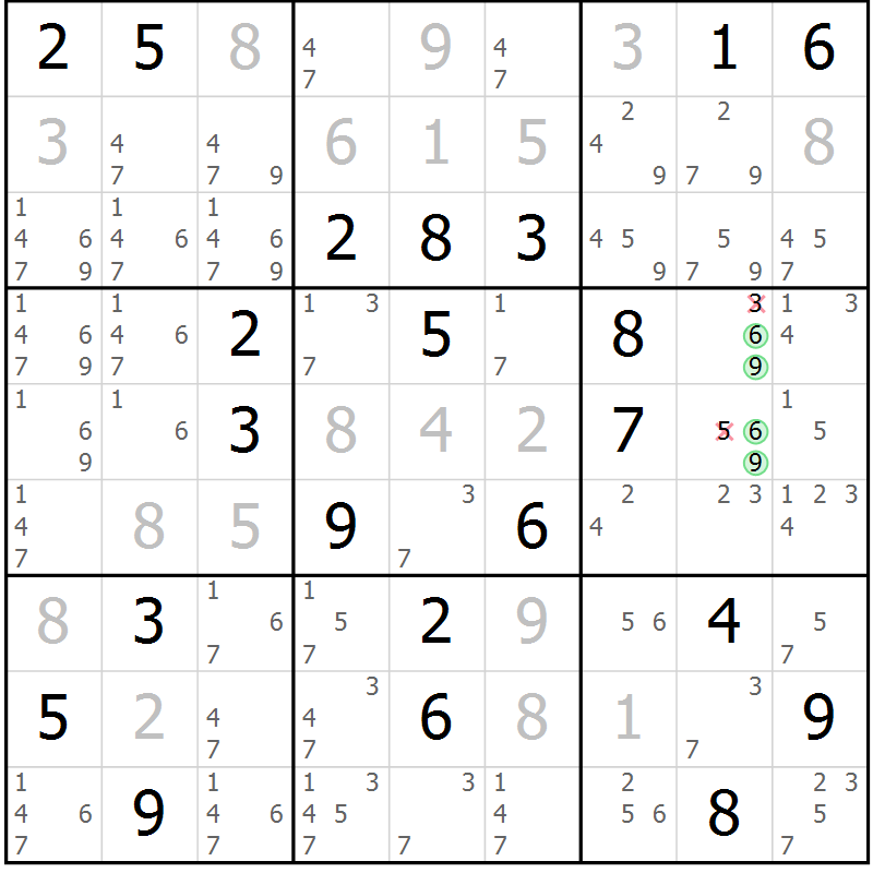 Position des candidats pour la solution de la Gr 4 page 7 du magazine de sudoku Virtuose n° 114